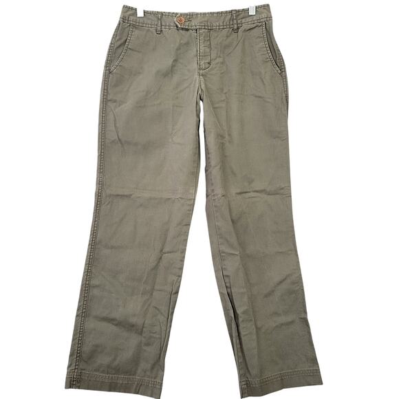 Eddie Bauer Mercer Fit Green Khaki Pants Straight Flat Front Stretch Zip Women 4 - Picture 1 of 11